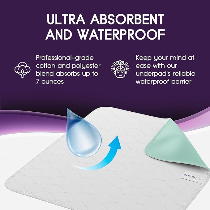 Incontinence Bed Pads - 4 Pack 18” x 24” Reusable Waterproof Mattress Protectors - Highly Absorbent, Machine Washable - for Children, Pets and Seniors - Assorted Colors - Royal Care-BubblyBeeBaby