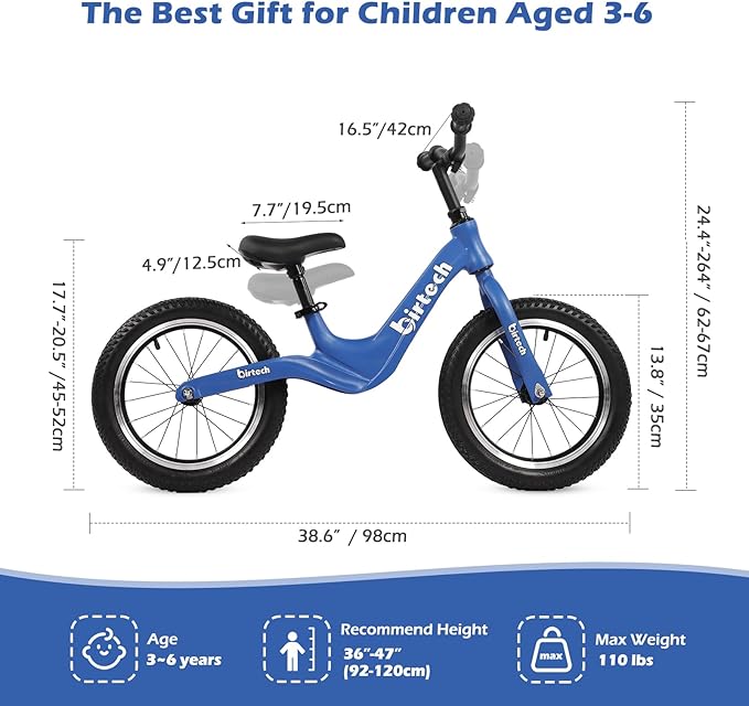 14" Kids Balance Bike for 3,4,5,6 Year Old Boys and Girls, Air Tires with Magnesium Alloy Frame, Lightweight No Pedal Toddler Training Bicycle-BubblyBeeBaby
