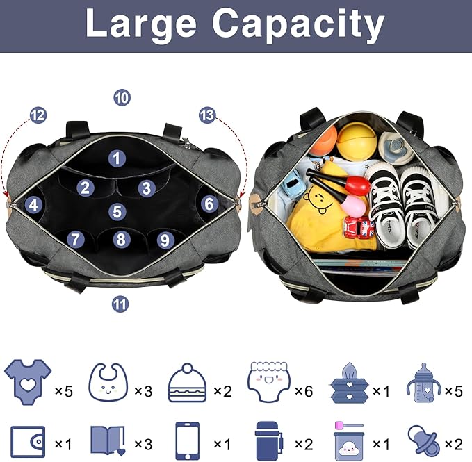 ITIEZY Diaper Bag Tote for Baby - Large Mommy Bag with Portable Changing Pad Pacifier Case, Hospital Bags Travel Baby Bag-BubblyBeeBaby