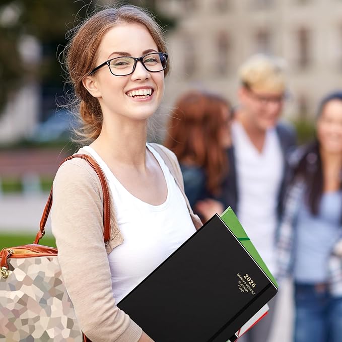 2026 Planner - 2026 Planner Weekly and Monthly, JAN 2026 - DEC 2026, Calendar Planner with Hardcover,Thick Paper, Back Pocket, Notes Pages, Pen Loop (9" x 11") - Black-BubblyBeeBaby