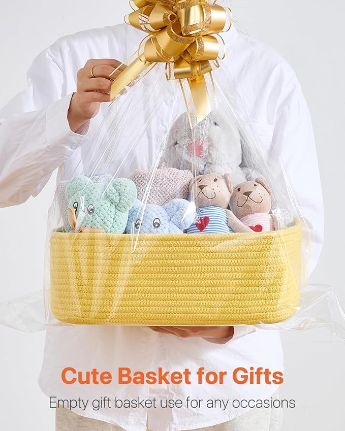 KALLAX Small Woven Basket, 13.5 x 9.5 x 5 Inches, Storage Basket for Organizing, Cute Small Rope Shelf Closet Cube Storage Bins Baskets for Shelves, Dog Toy Gift Baskets Empty, 3 Pack Yellow-BubblyBeeBaby