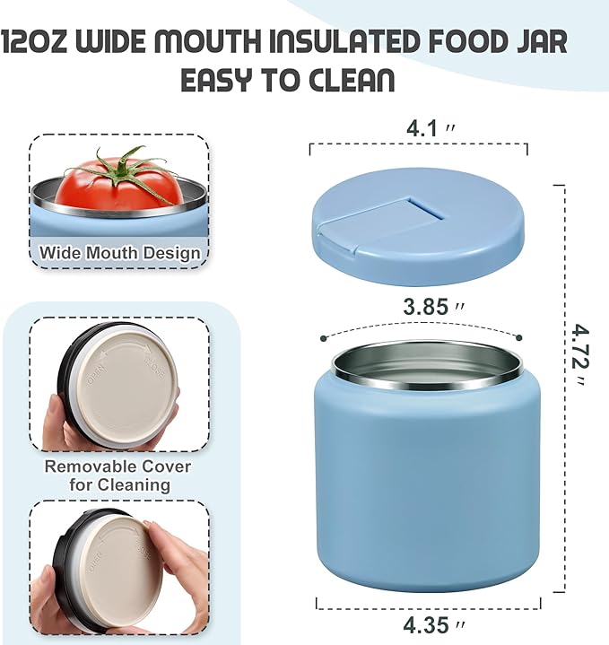 26oz Soup Thermo for Hot Food Kids with Buckle Lid Insulated Vacuum Food Jar Wide Mouth Leakproof Stainless Steel Lunch Container (Blue)-BubblyBeeBaby