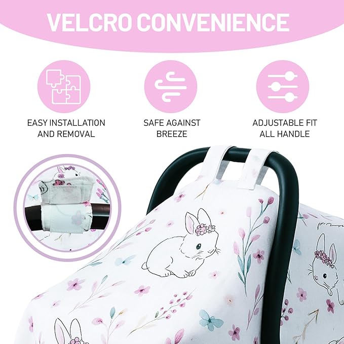 80S Muslin Car Seat Cover for Babies - Soft & Breathable Infant Carrier Canopy, Lightweight Sunshade for Summer, Universal Fit for Baby Boys & Girls-BubblyBeeBaby