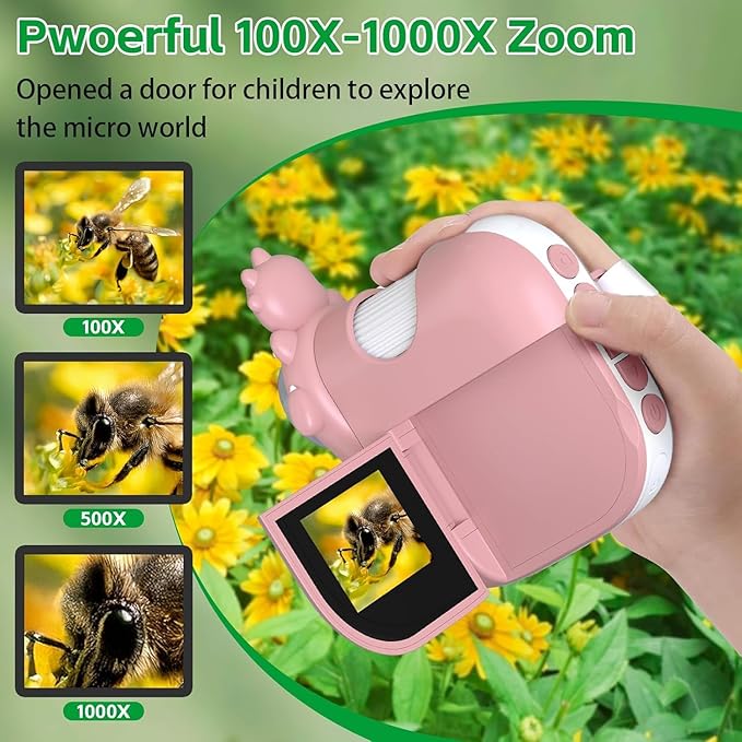 Kids 1000X Handheld Portable Microscope With 8 Adjustable LED Lights, 2-Inch LCD Screen Pocket Mini Telescope for Kids Toddlers - Education Christmas Birthday Gifts Toys-BubblyBeeBaby