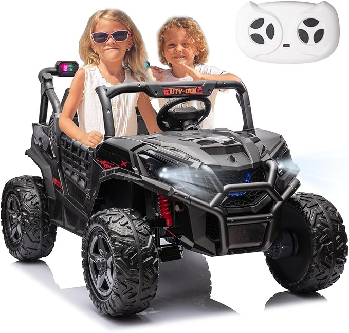 2 Seater 24V Kid Toy Car with Remote Control 4WD Electric Vehicles Battery Powered Toy Car,Ride on Car for 3+ Years Kids Ride On Toy(Black)-BubblyBeeBaby