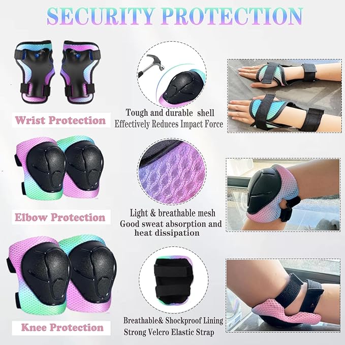 Kids Bike Helmet Set Adjustable for Children, Boys, Girls and Teenagers Aged 3-8 Years Includes Elbow, Knee, Wrist Guards Children's Helmet Protection Set for Bikes SkateboardsRollerskates-BubblyBeeBaby