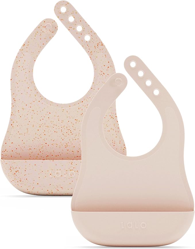 Lalo The Bib - Waterproof, Non-Toxic Silicone Baby Bib with Adjustable Neck Band & Silicone Food Pouch Catcher, Set of 2-BubblyBeeBaby