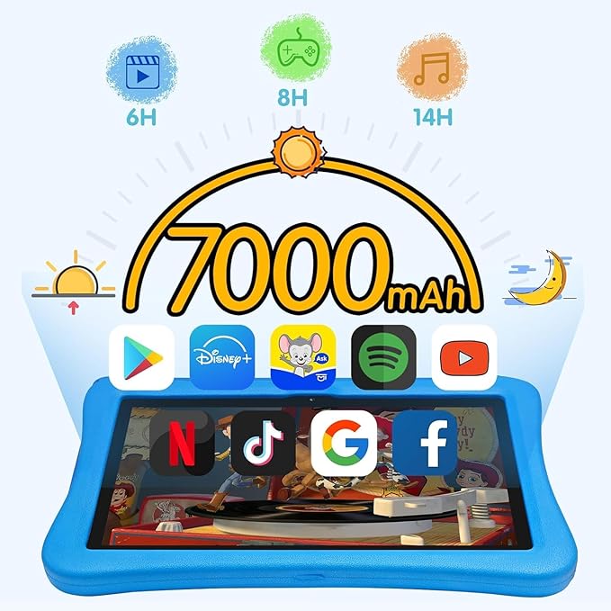 10.1 Inch Kids Tablet with Stylus & Case | Octa-Core 8GB RAM 64GB ROM | 7000mAh Android Tablet for Ages 3-12 | Parental Control, Pre-Installed Apps & GMS Certified-BubblyBeeBaby