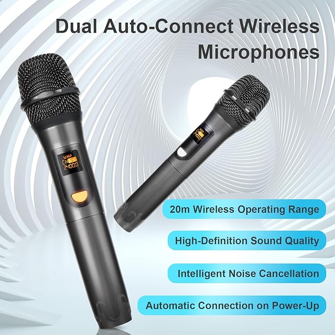 Karaoke Machine,Karaoke Machine for Adults with 2 Wireless Microphones/6.5IN Speaker/PA System with Remote Control/LED Light/Remote Control,Portable Bluetooth Karaoke Speaker Supports TWS/REC/AUX/USB-BubblyBeeBaby