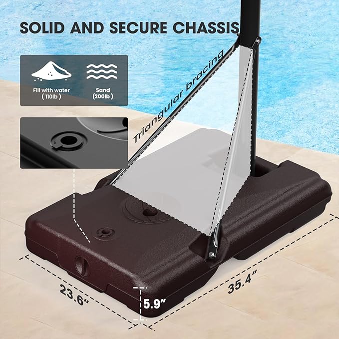 IGL Portable Basketball Hoop, 5.6-10FT Adjustable Basketball Goal System, 44 Inch Outdoor Basketball Hoop & Goals for Kids, Youth, and Adults in The Backyard, Driveway with PC Backboard-BubblyBeeBaby