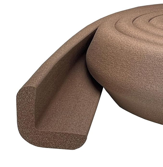 KidKusion Baby Proof Edge Cushion Protector | Made in USA | Foam Rubber Furniture and Fireplace Edge Guard Bumper | Brown | 12 Ft | Tape Included-BubblyBeeBaby