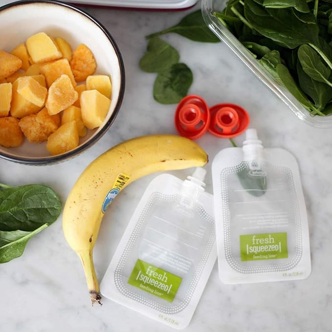 Infantino Squeeze Station, Baby Food Maker & Pouch Filler, Fill 3 Reusable Pouches at Once, Easy to Use, Dishwasher Safe, Homemade Baby Food Prep Essential, Purple-BubblyBeeBaby