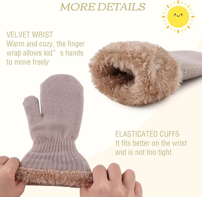 PESAAT Baby Girl Mittens Fleece Toddler Boy Mittens Warm Kids Winter Gloves Unisex Cold Weather Baby Gloves-BubblyBeeBaby