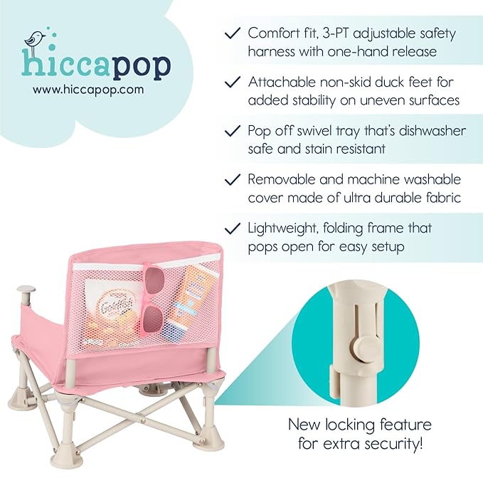 Hiccapop OmniBoost Travel Booster Seat with Tray for Baby | Folding Portable Baby Booster Seat for Dining Table, Camping, Beach, Grandma’s | Tip-Free Design Straps to Kitchen Chairs - Booster Chair-BubblyBeeBaby