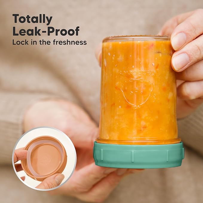 KeaBabies 4pk 8oz Glass Baby Food Containers with Lids - Leak-Proof, Microwavable Small Glass Jars, Baby Purees & Toddler Snack Storage Containers, BPA-Free, Dishwasher & Freezer Safe (Kea)-BubblyBeeBaby