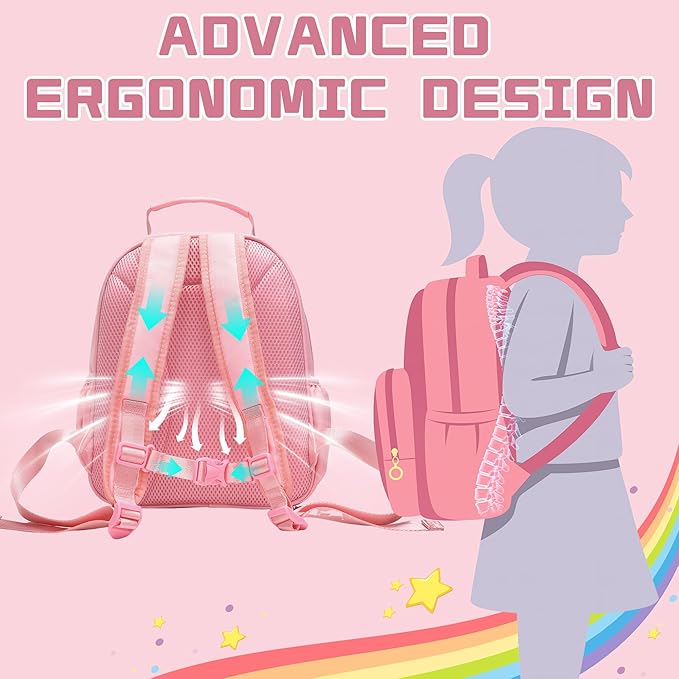 I IHAYNER Kids Glitter Lightweight Backpack for School Travel & Daycare, Toddler Backpack for Girls 3+ Preschool Kindergarten Elementary Kids Backpack-Rainbow Pink T-BubblyBeeBaby