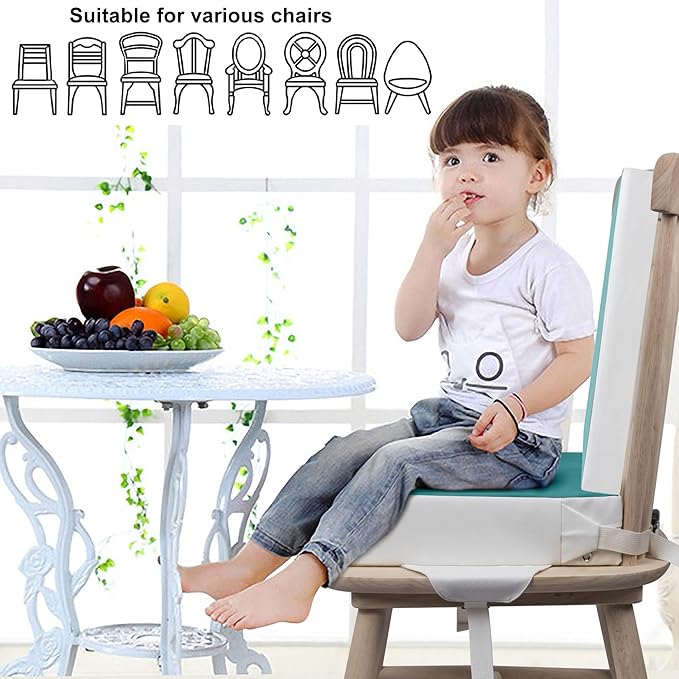 Kalawen Toddler Booster Seat for Dining Table, Upgraded 2Pcs PU Washable Straps Safety Buckle Kids Booster Seat for Table, Portable Travel Increasing Cushion for Chair-BubblyBeeBaby