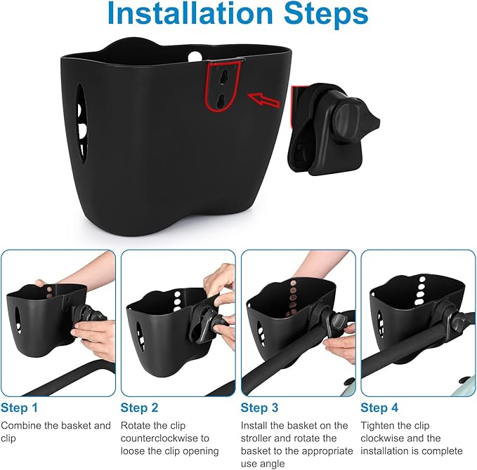 Accmor Stroller Cup Holder Basket, Universal Cup Holder, Bike Bottle Holder, 360° Rotatable Large Caliber Drinks Holder for Stroller, Bike, Wheelchair, Walker-BubblyBeeBaby