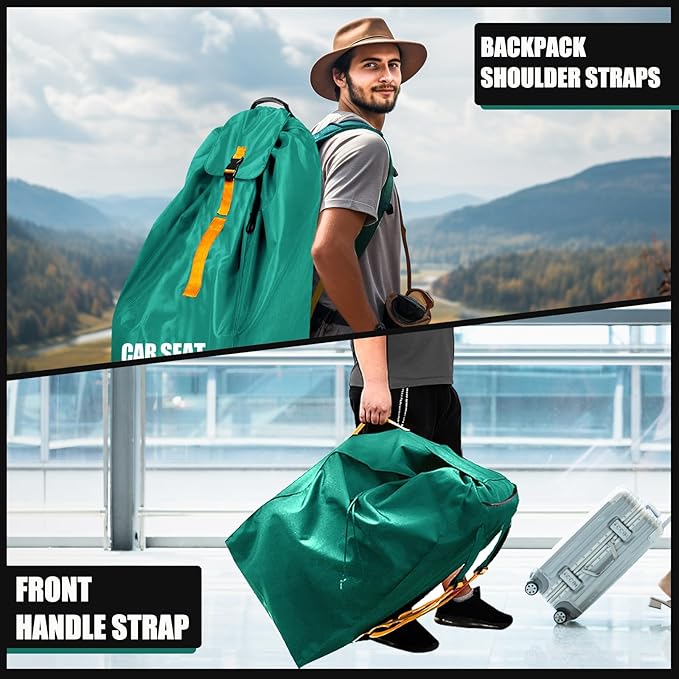 Car Seat Travel Bag for Airplane, Large Car Seat Bags for Air Travel with Comfort Padded Straps, Gate Check Storage Bag/Backpack for Carseat Airport, Carseat Cover Travel - Baby Travel Essential-BubblyBeeBaby