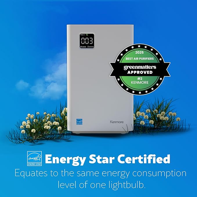 Kenmore PM2010 Air Purifiers with H13 True HEPA Filter, Covers Up to 1200 Sq.Foot, 24db SilentClean 3-Stage HEPA Filtration System, 5 Speeds for Home Large Room, Kitchens & Bedroom, PM2010-BubblyBeeBaby