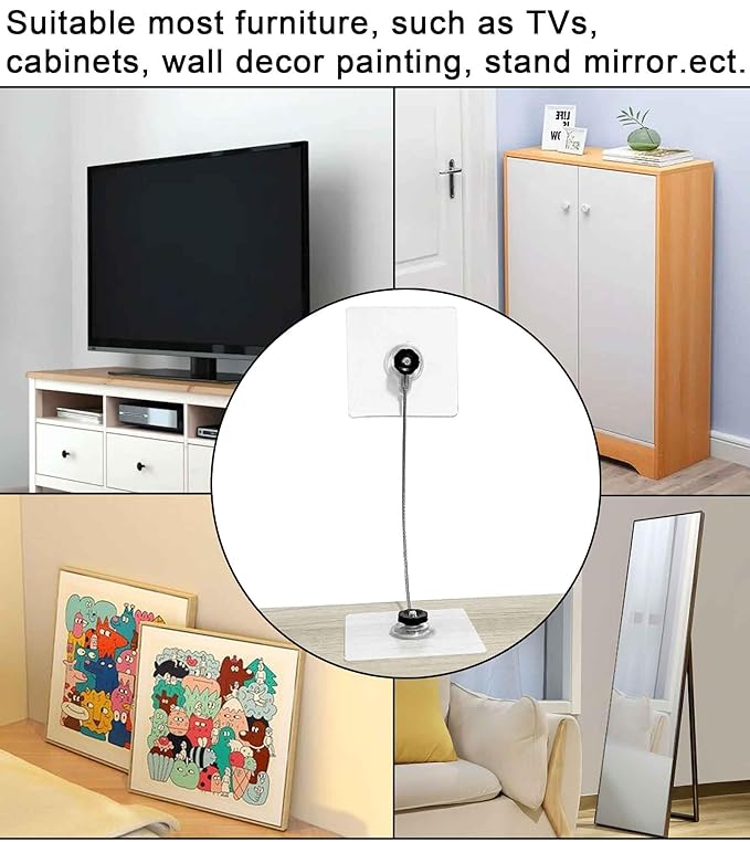 14 inches Stainless Steel Furniture Straps for Baby Proofing, No-Drill Furniture Anchors Earthquake Straps, Prevent Falling and Anti Tip TV Safety Straps, 6 Pcs-BubblyBeeBaby