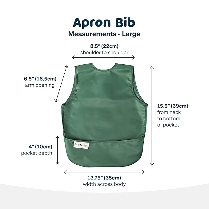 Tiny Twinkle Mess Proof Apron Bibs - 2 Pack Waterproof & Lightweight Baby Bibs for Led Weaning | 100% Recycled Polyester, Easy Clean & Machine Washable (Slate Olive,Small 6-24 Months)-BubblyBeeBaby