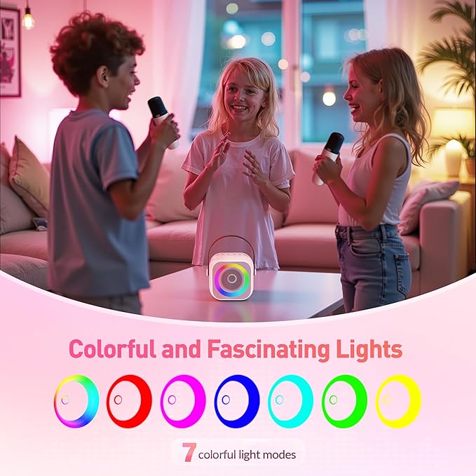 Karaoke Machine for Kids Adults, Mini Portable Bluetooth Karaoke Speaker with 2 Wireless Microphone and Lights, Christmas Birthday Gifts for Girls Ages 4, 5, 6, 7, 8, 9, 10, 12+ Family Home Party-BubblyBeeBaby