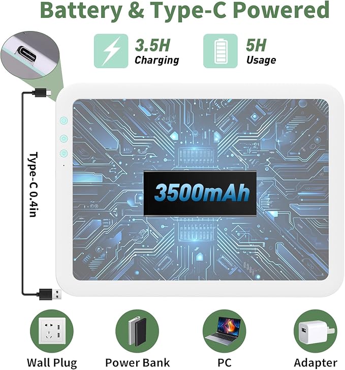 HIUKCOLED Rechargeable A4 Light Pad, Battery Powered Light Board, Stepless/6-level Dimmable Brightness with 3 Colors, Wireless LED Light Tracing Box for Diamond Painting,Drawing,Sketching,Animation-BubblyBeeBaby