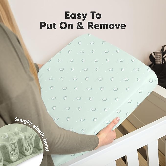 KeaBabies 2-Pack Organic Crib Sheets for Boys, Girls - 52x28 Fitted Crib Mattress Sheet Neutral, Breathable Jersey Cotton Cover for Baby Bed, Toddler Mattress, Soft & Cute Prints (Lunaris)-BubblyBeeBaby