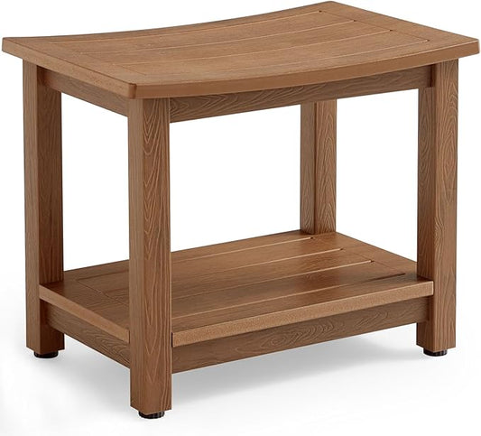 HDPS Shower Bench Seat, Poly Lumber Bathroom Stool for Inside Shower Waterproof, Foot Rest Stool for Shaving Legs with Adjustable Feet, Plastic Spa Bath Chair Seat for Bathroom, Non-Slip, Brown-BubblyBeeBaby