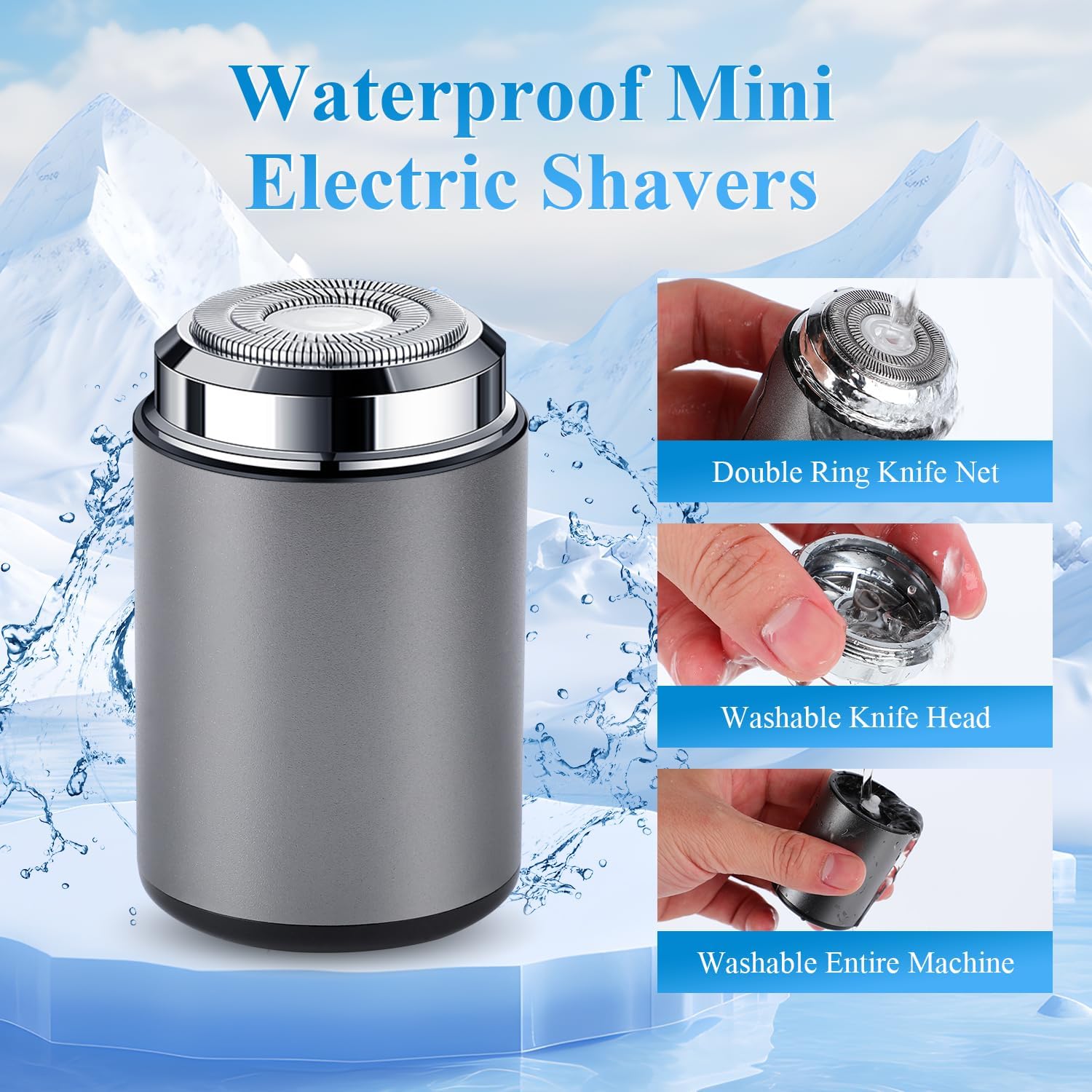 Mini Electric Shaver, Portable Mini Electric Shaver, Pocket Size MiniElectricShaver for Men, USB Rechargeable Waterproof ShaverElectric Beard Trimmer for Home, Car, Office, Business Trip (Blue)