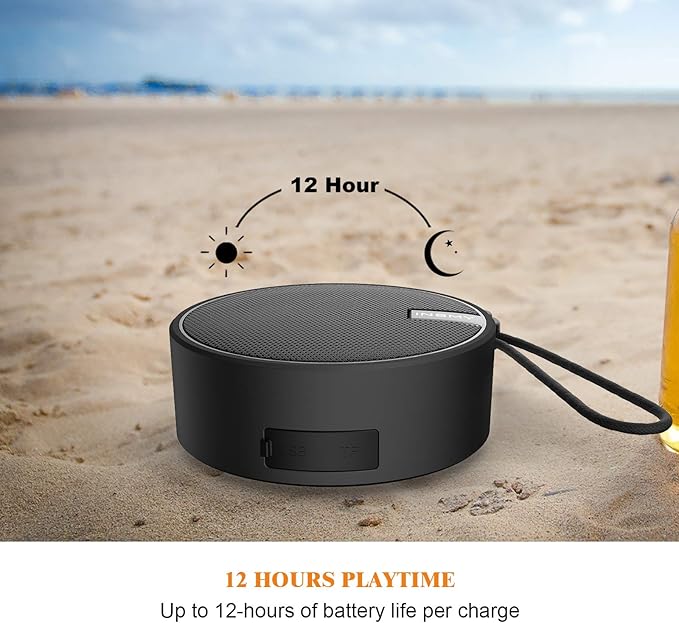 INSMY C12 IPX7 Waterproof Shower Bluetooth Speaker, Portable Small Speaker, Speakers Bluetooth Wireless Loud Clear Sound Support TF Card Suction Cup for Kayak Canoe Beach Gift (Black)-BubblyBeeBaby