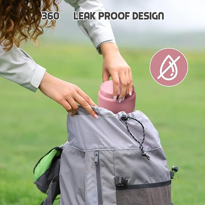 13.5oz Soup Thermo for Hot Food Kids with Buckle Lid Insulated Vacuum Food Jar Wide Mouth Leakproof Stainless Steel Lunch Container- Pink-BubblyBeeBaby