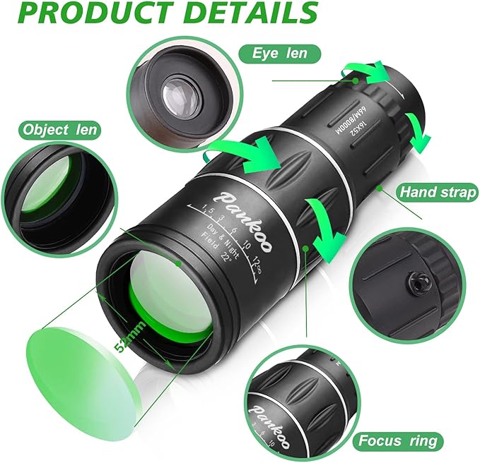 16X52 Monocular Telescope High Powered for Adults, 2023 Power Prism Compact Monoculars for Adults,HD Monocular Scope for Gifts, Outdoor Activity,Bird Watching,Hiking,Concert,Travelling-BubblyBeeBaby