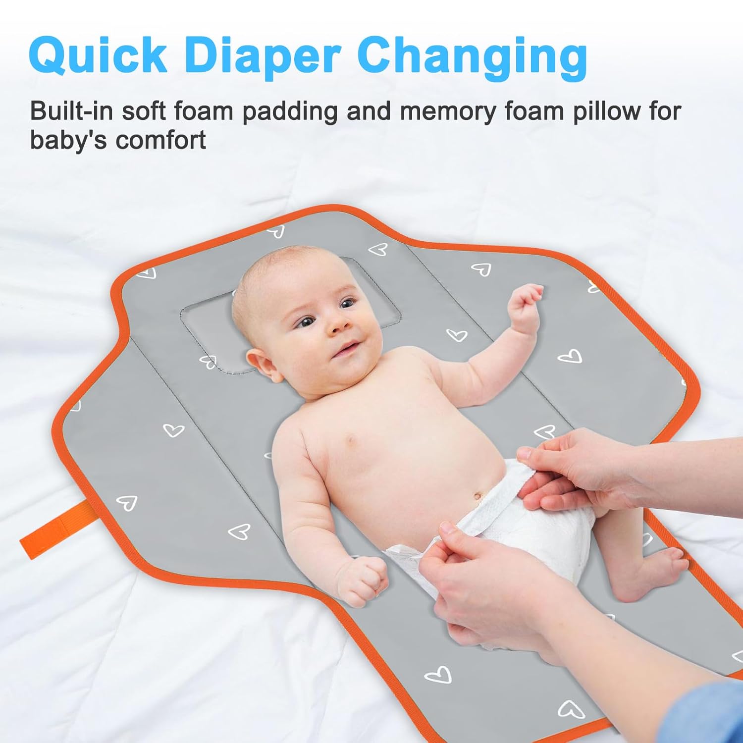 Baby Portable Changing Pad Travel - Waterproof Compact Diaper Changing Mat with Built-in Pillow - Lightweight & Foldable Changing Station, Newborn Shower Gifts