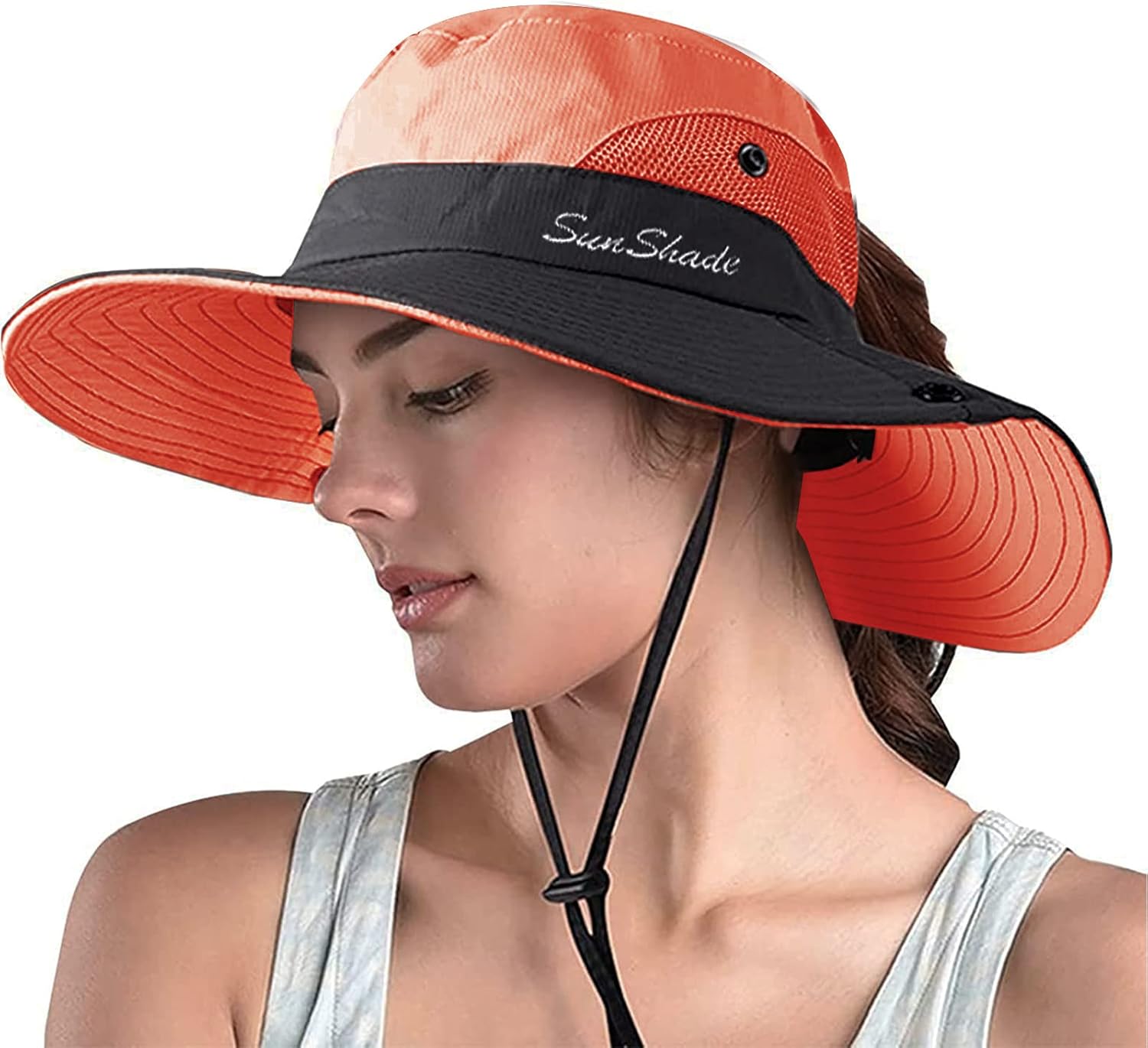 ZOORON Women's Ponytail Safari Sun Hat,Wide Brim UV Protection Outdoor Bucket Hat,Foldable Beach Summer Fishing Hat