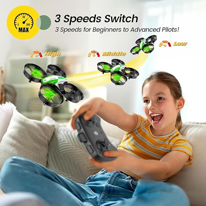 Holy Stone Mini Drone for Kids and Beginners, Indoor Outdoor Quadcopter Plane for Boys Girls with Auto Hover, 3D Flips, 3 Batteries, Headless Mode, Great Gift Toy for Boys and Girls, HS210 Green-BubblyBeeBaby