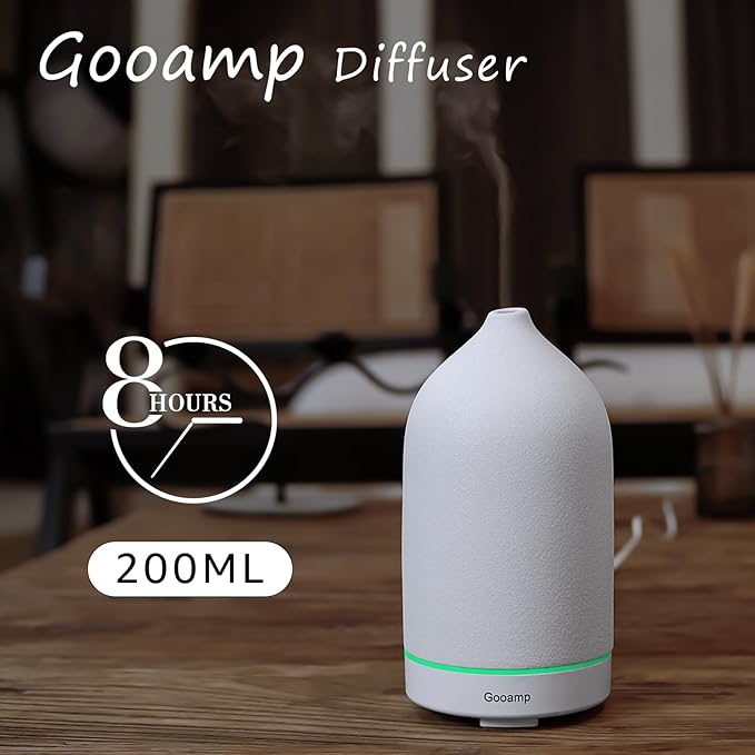200ML Ceramic Essential Oil Diffuser - Ultrasonic Aromatherapy & Humidifier with 7-Color LED Lights, Auto Shut-Off, White, 1H/3H/6H Timer | Scent for Home,Office,Yoga-BubblyBeeBaby