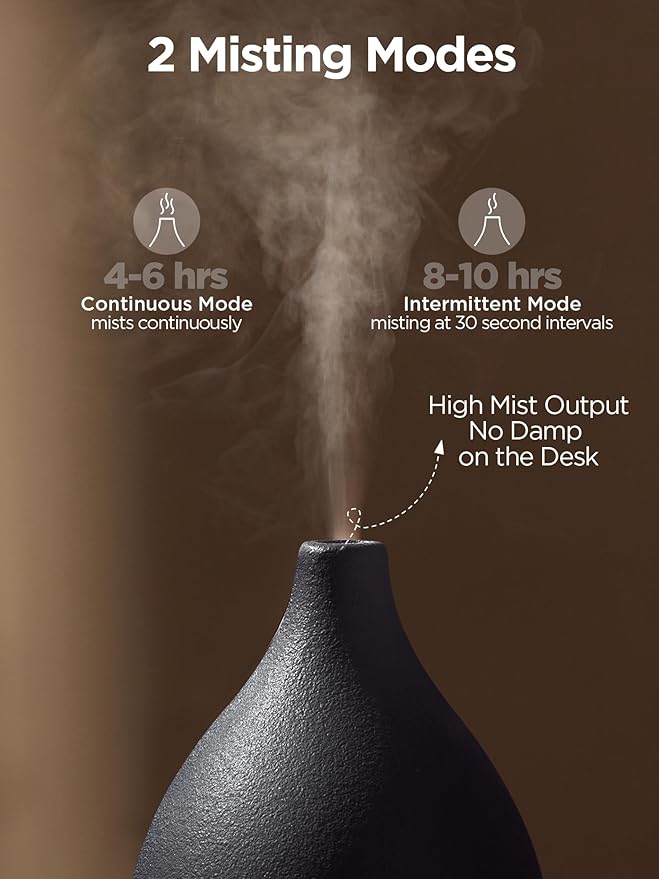 InnoGear Oil Diffuser, 150ML Ceramic Diffuser for Essential Oils Handcrafted Aromatherapy Diffuser Ultrasonic Cool Mist Humidifier with 2 Mist Modes Waterless Auto Off for Room Office, Black-BubblyBeeBaby