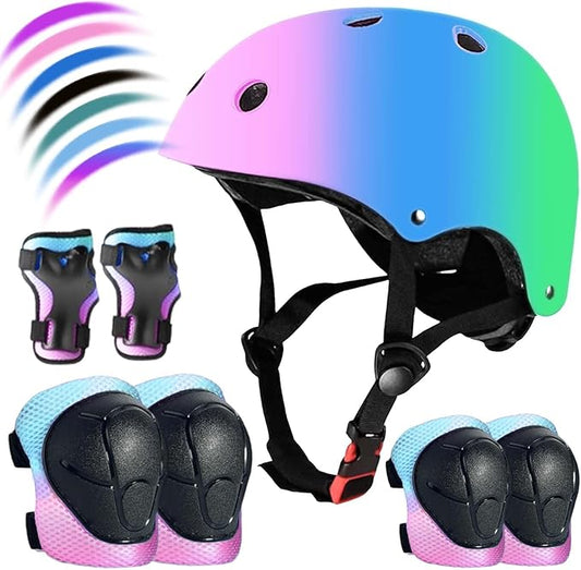 Kids Bike Helmet Set Adjustable for Children, Boys, Girls and Teenagers Aged 3-8 Years Includes Elbow, Knee, Wrist Guards Children's Helmet Protection Set for Bikes SkateboardsRollerskates-BubblyBeeBaby