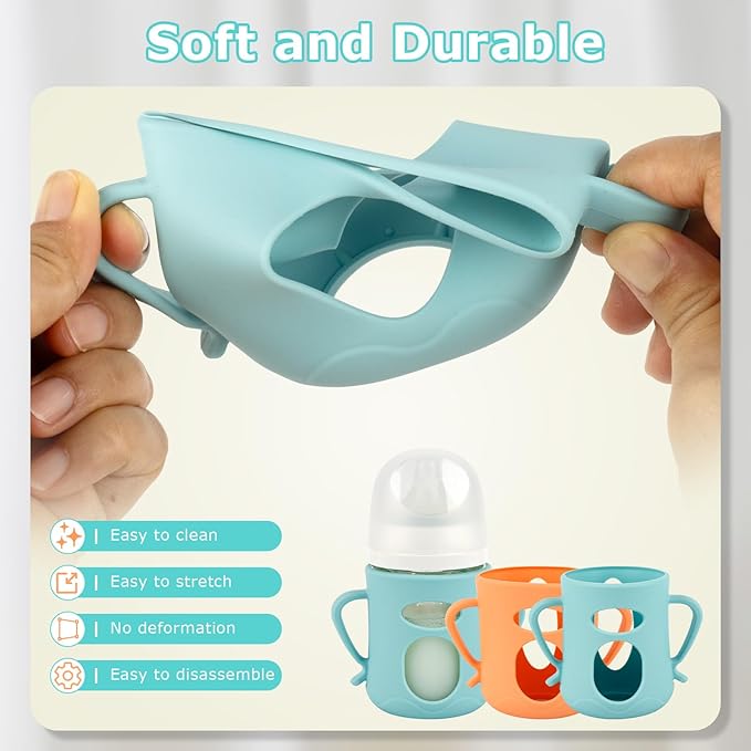 Silicone Sleeves for Pigeon Baby Bottles 5.4oz,Anti Breakage Glass Baby Bottle Holder with Handles 2 Pack-BubblyBeeBaby