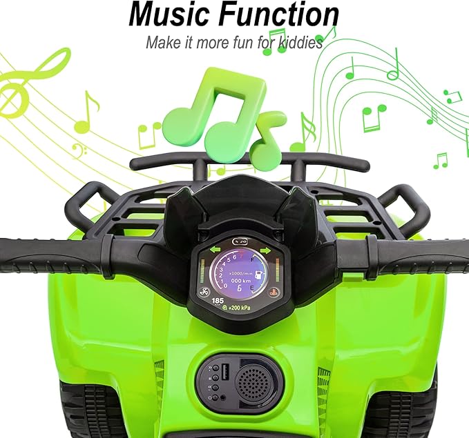 Kids ATV 4 Wheeler, 6V Ride-On Toy for Toddlers Boys & Girls with Music, Forward & Reverse - Green-BubblyBeeBaby