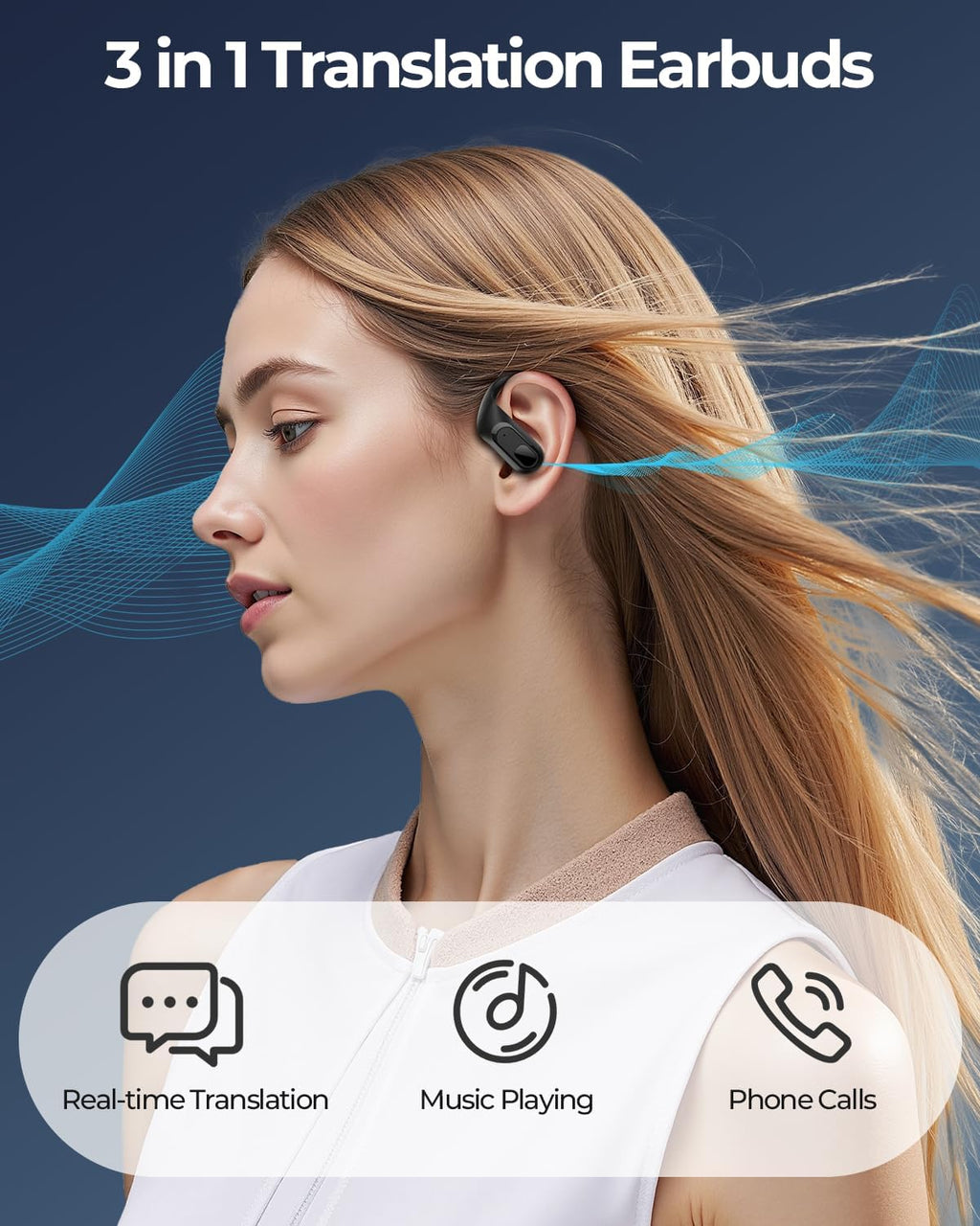 AI Translation Earbuds Real Time, 164 Language Translator Earbuds, 96H Playtime Translation Headphones, Noise Canceling, Audifonos Traductores Inglés Español for Business Meeting Travel Learning