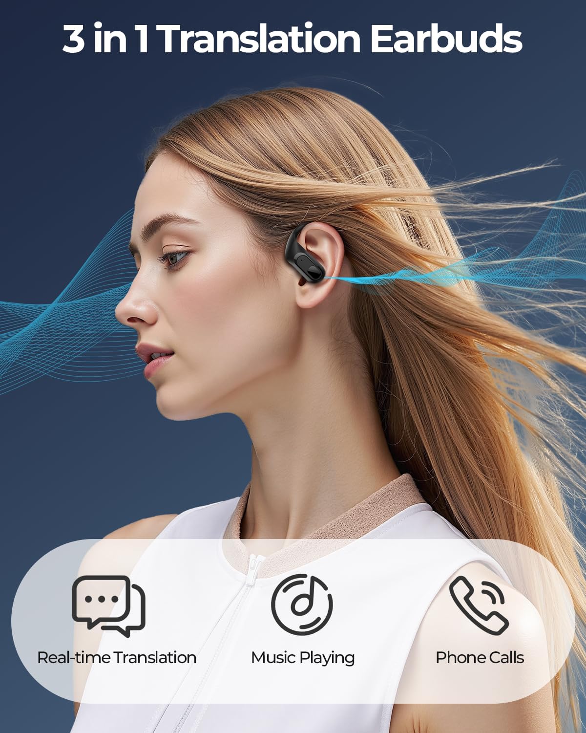 AI Translation Earbuds Real Time, 164 Language Translator Earbuds, 96H Playtime Translation Headphones, Noise Canceling, Audifonos Traductores Inglés Español for Business Meeting Travel Learning
