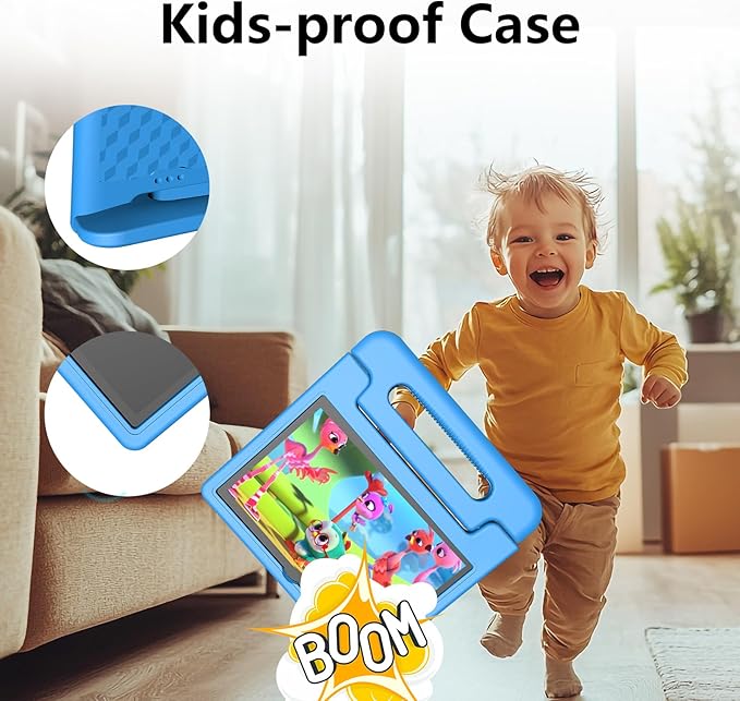 JREN Tablet for Kids｜10 Inch Kids Tablet Android 14｜Octa-core｜64GB｜WiFi ｜Bluetooth｜Parental Control｜Children Content｜Children Toddler Blue-BubblyBeeBaby