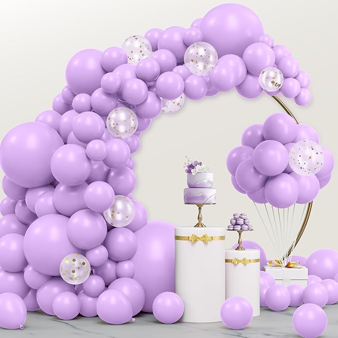 JOYIN 150 Pcs Pastel Purple Balloons, Different Sizes 18 12 10 5 Inch Pastel Purple Latex Balloon Arch Kit with Instruction for Birthday Party Graduation Wedding Holiday Decoration-BubblyBeeBaby