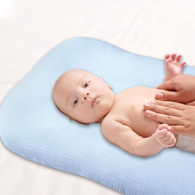 Hooyax Muslin Baby Lounger Cover Soft Organic Cotton Slipcover Fits Newborn Lounger for Baby Boys and Girls (Ice-Snow Blue)-BubblyBeeBaby