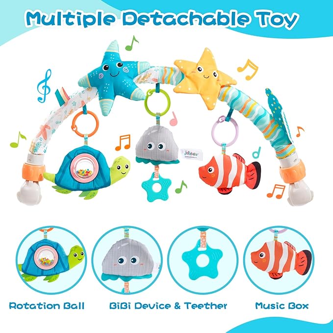 Jollybaby Musical Bassinet Stroller Crib Mobile Toy for Baby 0-6-12 Months, Infant Clip On Arch Hanging Toy with Music, Montessori Sensory Nursery Mobiles Attachment Toy for Newborn Gift - Starfish-BubblyBeeBaby