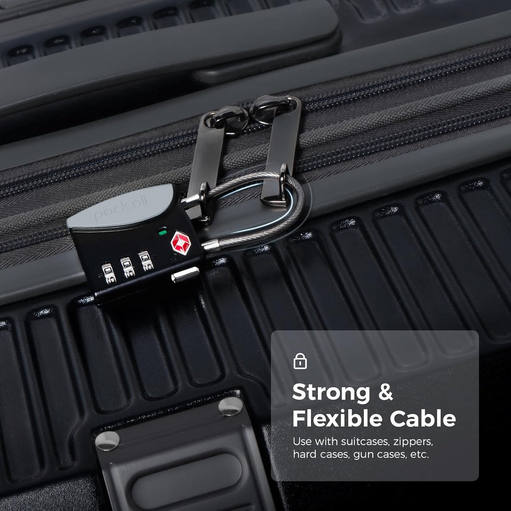 pack all TSA Approved Cable Luggage Locks, 3 Digit Combination Padlocks, Travel Lock for Suitcases & Bag, Alloy Body, Travel Accessories (4 Pack)（Grey）