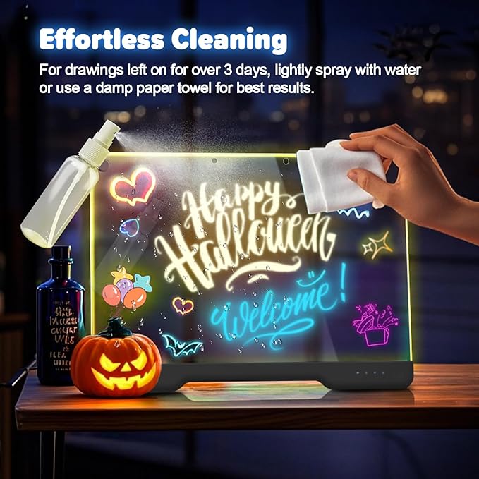 16-Inch Rechargeable Doodle Glow LED Note Board, 7-Color Light Modes, Neon Art Dry Erase Light Up Drawing Pad with Built-in Stand, Sketching Gift Toy for Kids/Girls/Teens, 5 Markers & Tracing Book-BubblyBeeBaby